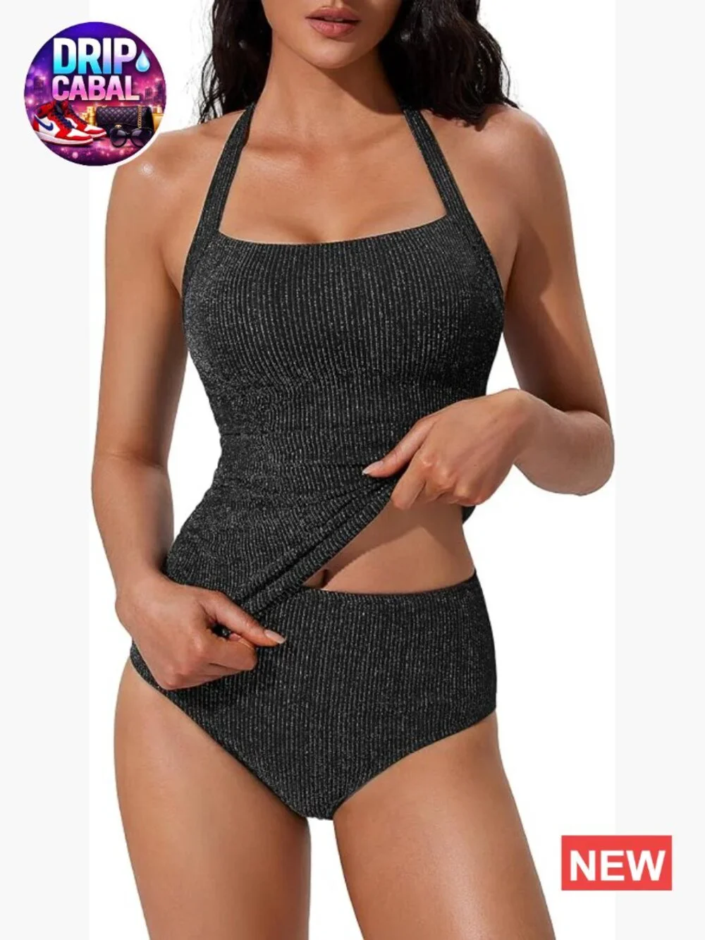 Tummy Control Two Piece Tankini Swimsuit with Adjustable Straps